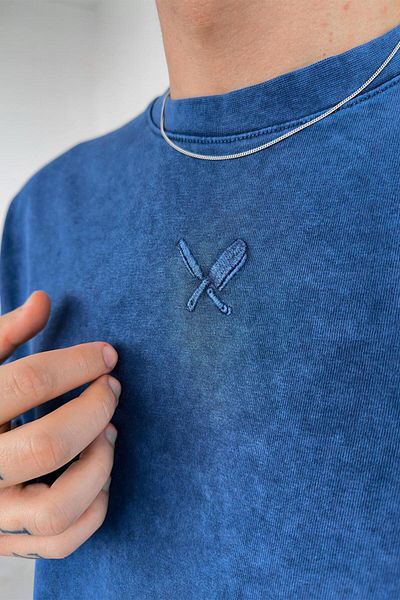 HAFKAGİYİM Μπλουζάκι με κέντημα Navy Blue Acid Wash Oversize