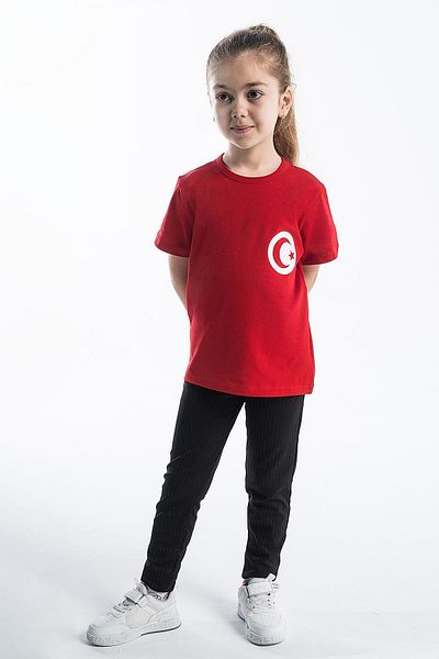 Trend Baby Kids Girl's Turkish Flag Chest Crest Printed Red Tshirt