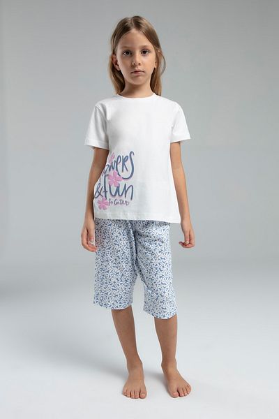 Rolypoly Girl's Flowers Fun Written Short Sleeve Capri Pajama Set