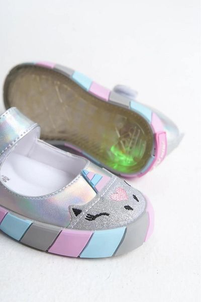 p papuccum ortopedi çocuk ayakkabıları Girl's Silver Unicorn Lighted Anti-Slip Anatomical Sole Shoes