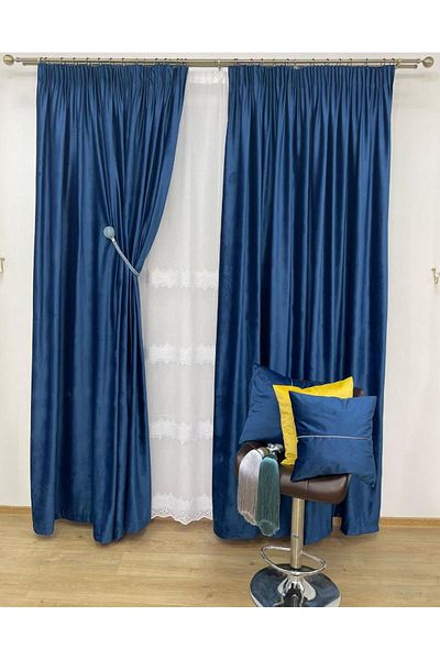 Liz Line Set doua draperii culoare Bleumarin Amiral colectia Velvet by Liz Line 2x350x245 DP22235