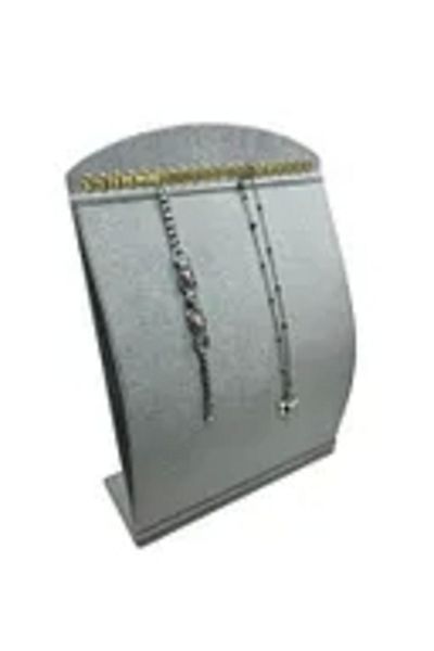MeGass Dekor Domestic Production Suede Fabric Gray Color 34 cm / 24 cm Upright Curved Jewelry Stand
