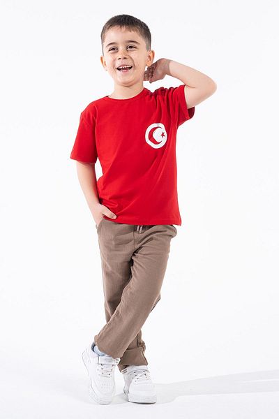 Trend Baby Kids Boy's Turkish Flag Chest Crest Printed Red Tshirt