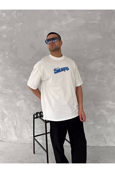 Pazarcan ERKEK Μπροστινό και Πίσω Μέρος με τύπωμα oversized Crew Neck - Λευκό