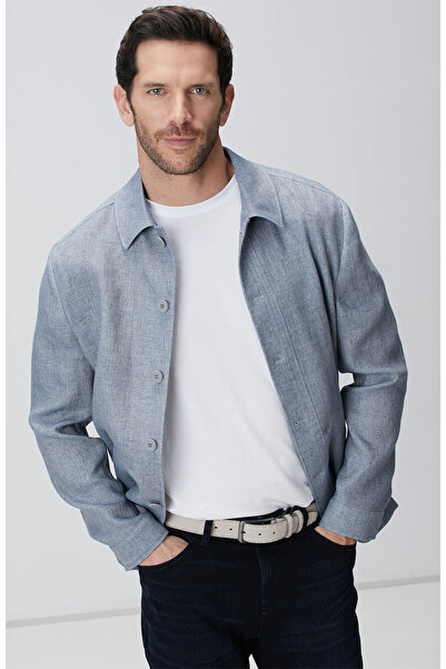 Network Mavi Keten Karışımlı Ceket