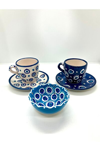 Store Turkish Coffee and Snack Presentation Set with Evil Eye Beads