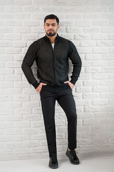 San&Fa Ζακέτα με ριγέ γιακά με φερμουάρ κανονική εφαρμογή μάλλινη πλεκτή ζακέτα