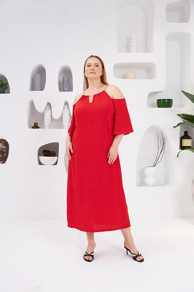 RMG Plus Size Casual Dress - Red Collar Chain