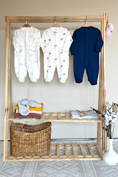 HAFY BABY %100 Doğal Pamuk Özel Kumaş 3'lü Bebek Tulum