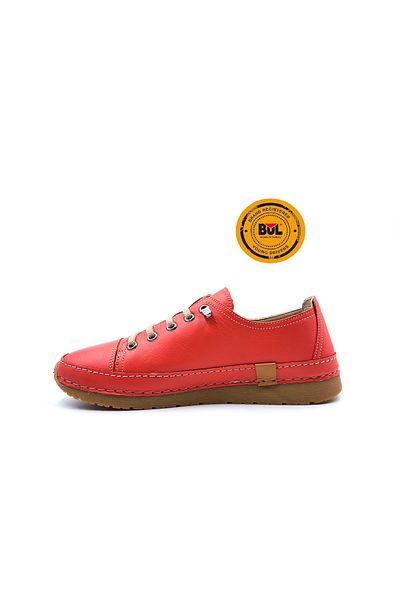 Bulldozer Genuine Leather Rubber Laced Women's Red Comfort Shoes