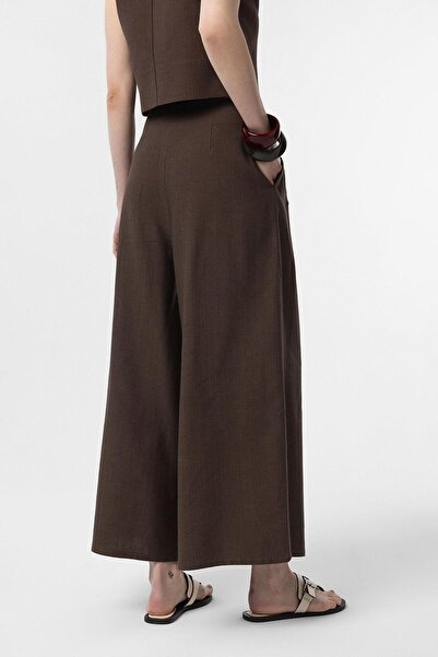 Antioch Brown Linen Blended Women's Culotte Trousers