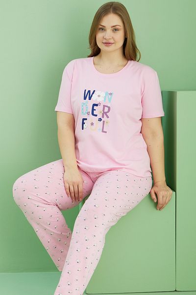 Siyah İnci Σετ πιτζάμες από βαμβακερό ροζ σχέδιο Curve Plus Size Oversize 25113748