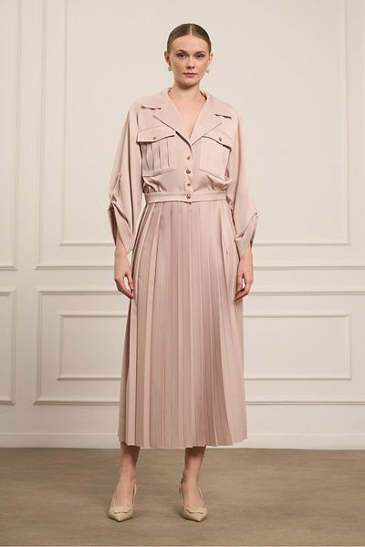 FTZ WOMEN Set fustă plisată pentru femei Bej 31042