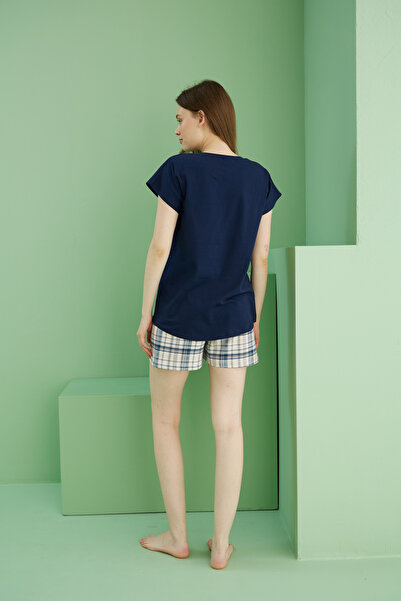 Siyah İnci Синій візерунковий бавовняний шорти з велосипедним коміром 25115039