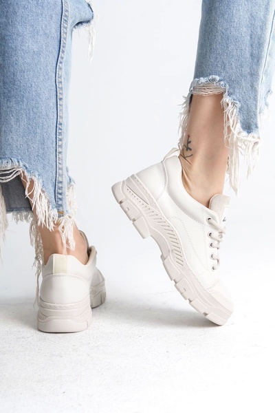 Genel Markalar Jane Bağcıklı Ortopedik Taban Kadın Sneaker Spor Ayakkabı Kt - Krem