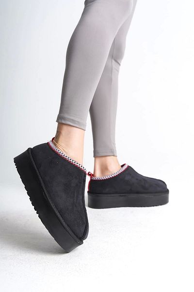 TB Terzi Bey Leila Laceless Flat και χοντρή σόλα με γούνα στο εσωτερικό κοντές γυναικείες μπότες St - Μαύρο