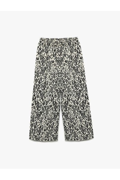 Koton Patterned Wide Leg Trousers with Elastic Waist