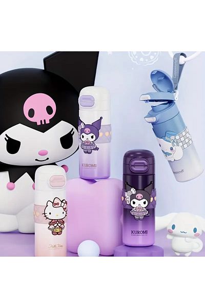 ada çanta kırtasiye Children's Thermos Stainless Steel Hello Kitty Figure Double Function Lid Both Straw and Mouthpiece 530ml