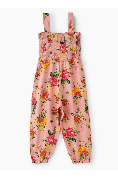 Basicxx Girls' Pink Floral Viscose Jumpsuit