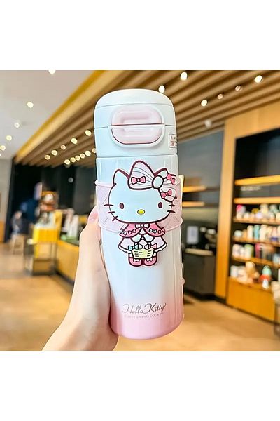 ada çanta kırtasiye Children's Thermos Stainless Steel Hello Kitty Figure Double Function Lid Both Straw and Mouthpiece 530ml
