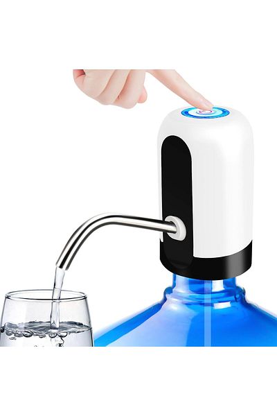 COOYA Portable Water Bottle Pump, 5 Gallon Universal Bottle Electric, with Switch and USB Charging (White)