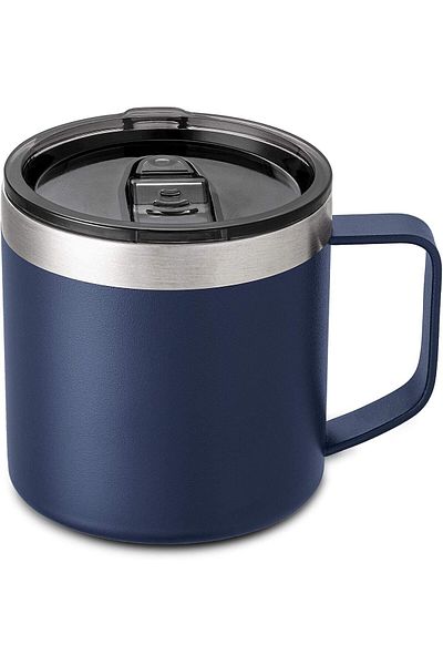 COOYA 14 oz Coffee Mug, Vacuum Sliding Lid, Double Wall Stainless Steel Handle(Blue)