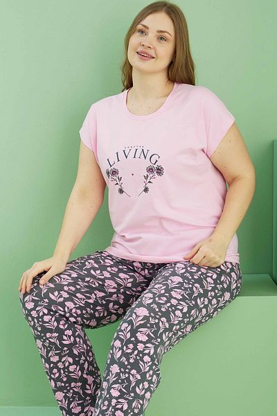 Siyah İnci Σετ πιτζάμες από βαμβακερό ροζ σχέδιο Curve Plus Size Oversize 25113802
