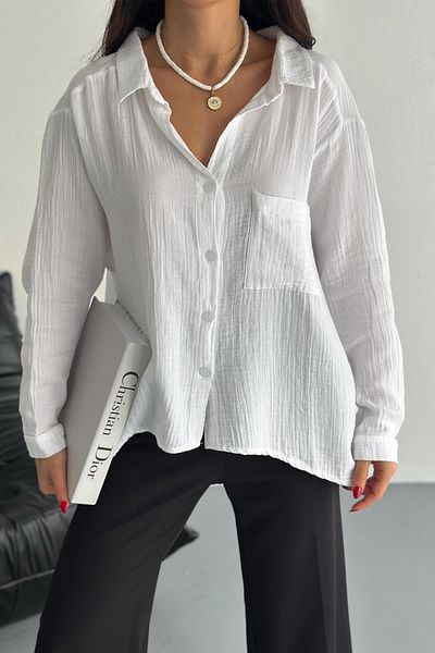 İstangül Butik Cămașă confortabilă din țesătură de muselină supradimensionată