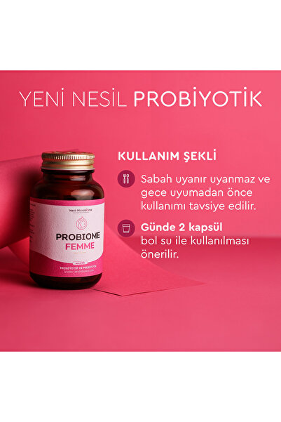 Next Microbiome Probiome-Femme Probiyotik ve Prebiyotik İçeren Takviye Edici Gıda 60 Kapsül