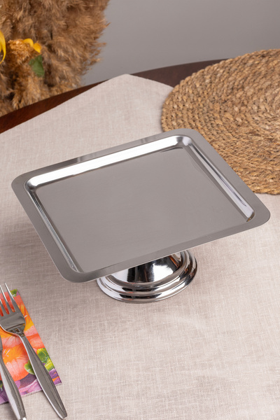 Fiyakalı Ürünler Atölyesi Silver Square, Stylish Cake, Pastry, Cookie and Dessert Serving Presentation Stand with Pedestal