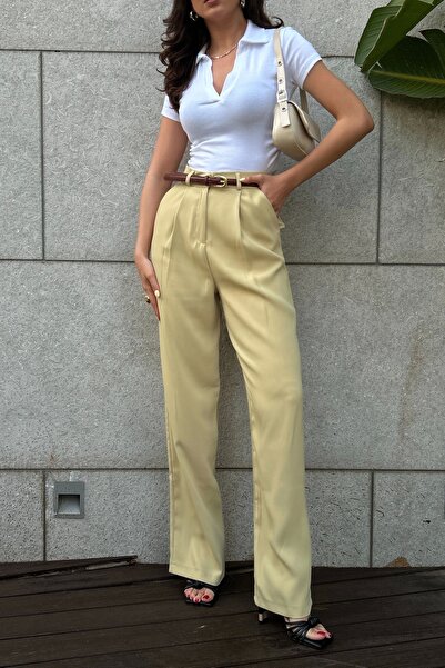 Eka Pantaloni galbeni cu talie înaltă pentru femei 1017-1515