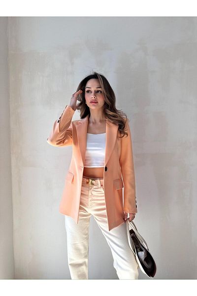 BUTİK ELAJ Women's Orange Atlas Single Button Blazer Jacket