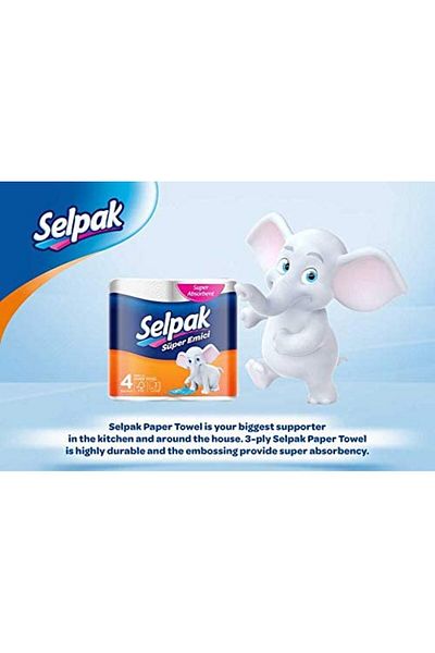 Selpak Super Absorbent Kitchen Paper Towel - 3 Ply - 6 Rolls