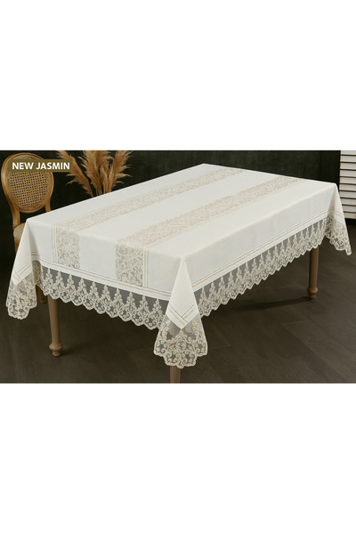Sivalde مفرش طاولة طعام من القماش الخالي من الهموم بحافة كريمية من الياسمين مع تفاصيل من الدانتيل الذهبي