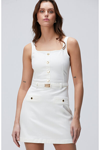 Network Kırık Beyaz Mini Denim Elbise