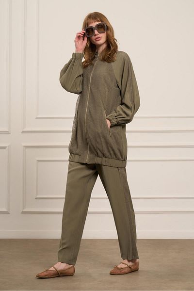 FTZ WOMEN Women's Mesh Detail Tansel Suit Khaki 31052