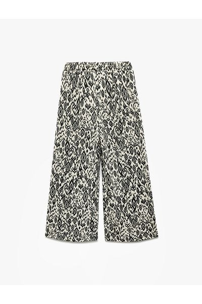 Koton Patterned Wide Leg Trousers with Elastic Waist