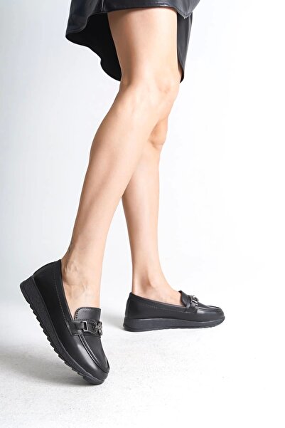 Genel Markalar GISELLE Ortopedik Rahat Taban Toka Detaylı Klasik Kadın Babet Anne Ayakkabısı ST - Siyah