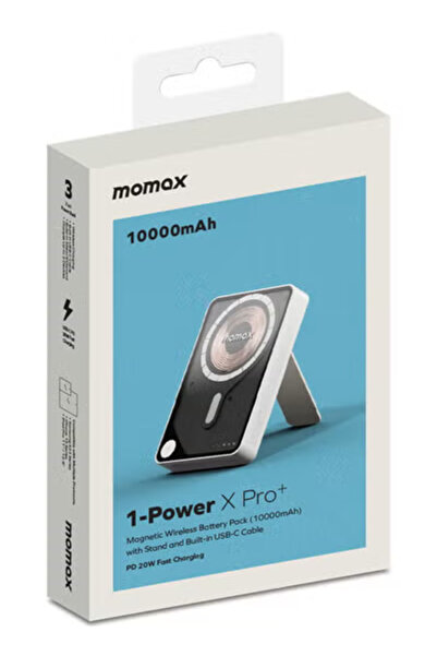 Momax 1-Power X PRO+ 10000mAh Magnetic Wireless Power Bank with Stand and Built-in USB-C Cable White