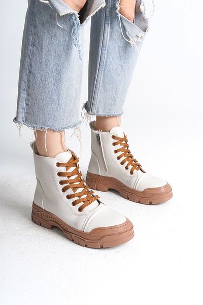 TB Terzi Bey Bloom Lace Up Zippered Orthopedic Boots Γυναικείες Μπότες Kt - Κρέμα