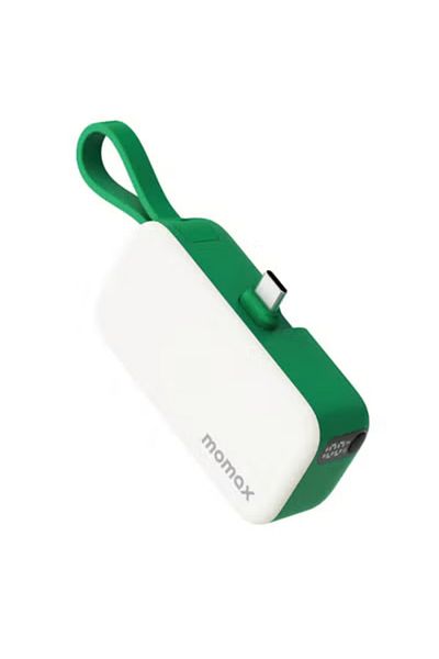 Momax 1-Power Mini Battery Pack 5000 mAh Power Bank [20W] مع كابل USB-C PD مدمج - أخضر