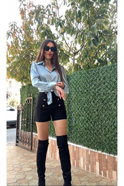 LAGÜN MODA Saten Kol Detaylı Bebe Mavisi Gömlek