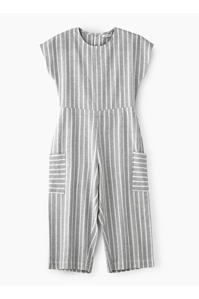 Basicxx Girls' Grey Striped Cotton Jumpsuit