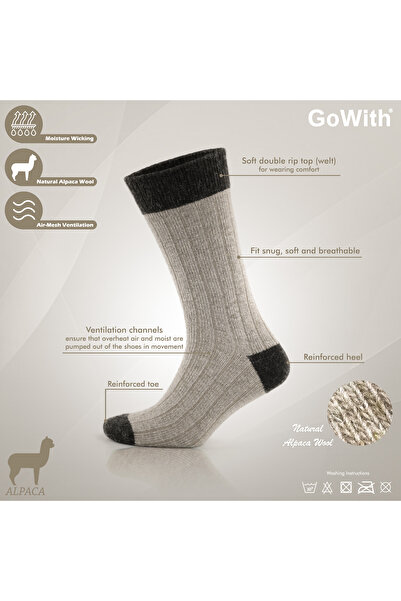 Go With Unisex 2'li Alpaka Yünlü Kışlık Yıkamalı Doğal Sıcak Topuk Burun Renkli Esnek Termal Çorap 3096