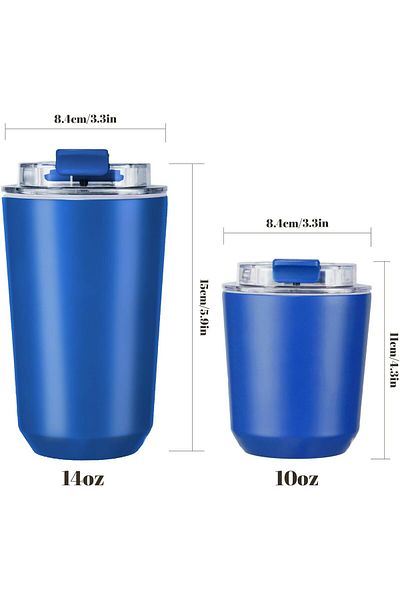 COOYA 10 oz Travel Coffee Mug with Lid, Vacuum Leak Proof Reusable Double Walled Tumbler(Blue)