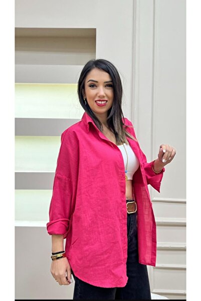 FAMİLY Tek Cepli Oversize Keten Gömlek