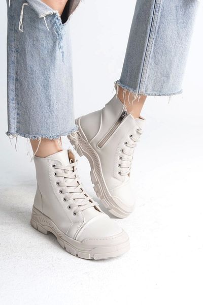 TB Terzi Bey Bloom Lace Up Zippered Orthopedic Boots Γυναικείες Μπότες Kt - Κρέμα