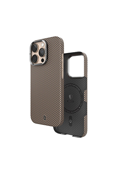 WIWU iPhone 16 Pro Kılıf Wiwu DCC-208 Magsafe Özellikli Kamera Standlı Aramid Fiber Kevlar Kapak Gold