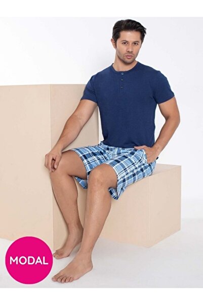 GUAVA+ Ανδρικό σετ πιτζάμες με κοντό μανίκι με καρό σχέδιο με 3 κουμπιά και τ...