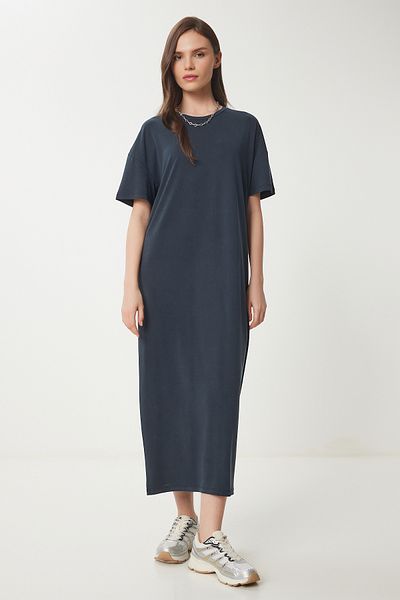 Lovelyİstanbul Oversize Basic Καλοκαιρινό Πλεκτό Φόρεμα ANTHRACITE LUB0082